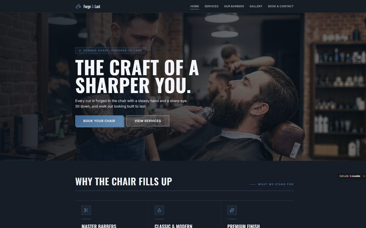 Forge & Last Barbershop homepage preview