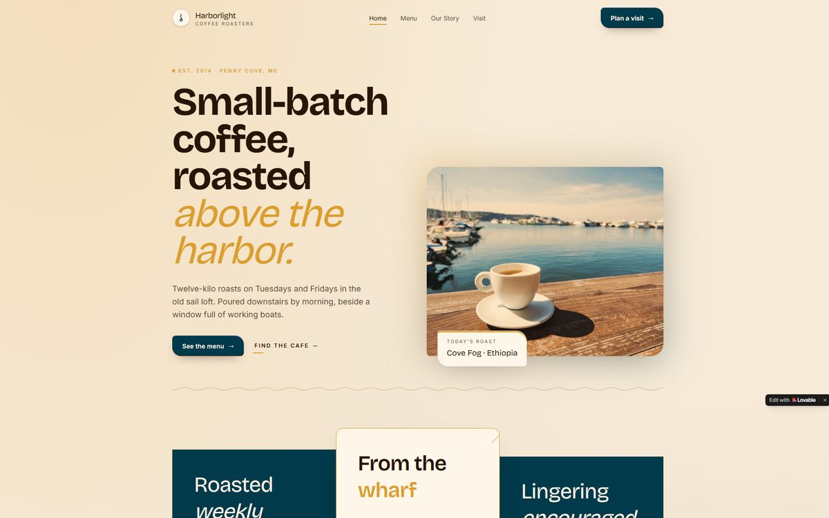Harborlight Coffee Roasters homepage preview